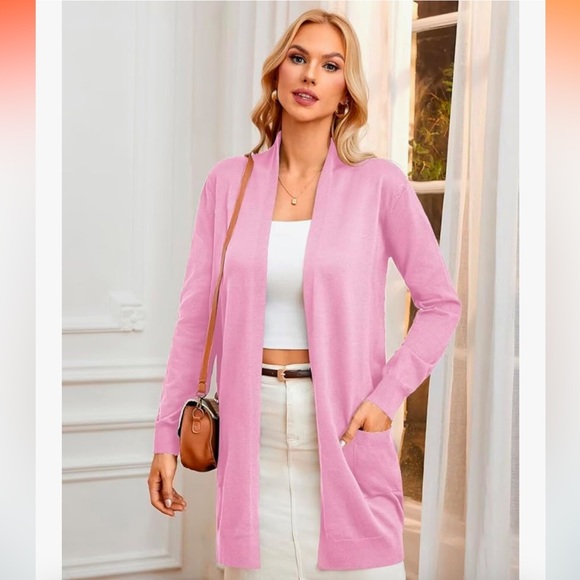 Grace Karin Women’s Baby Pink Solid Open Front Long Cardigan Sweater, Viscose - Picture 10 of 16